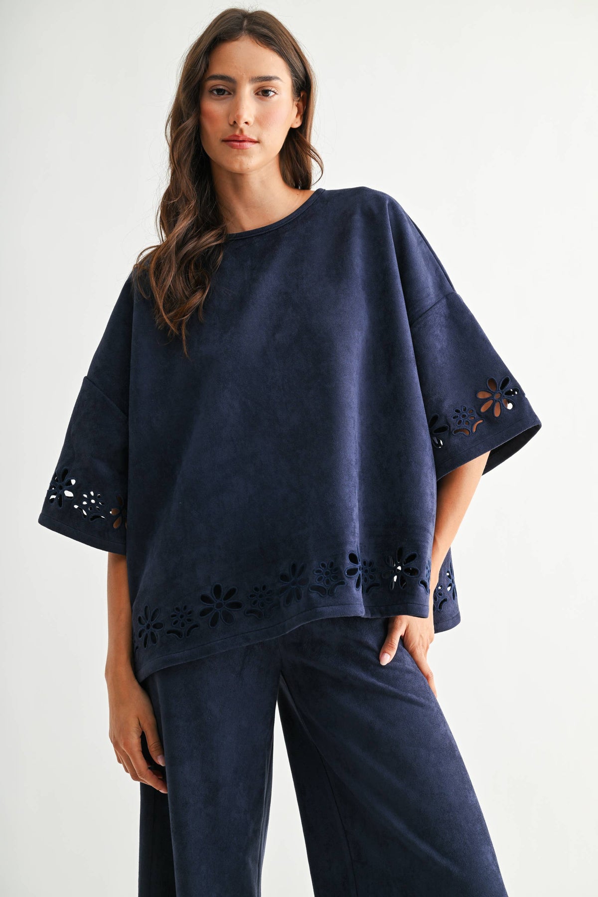 Lounge Set with Eyelet Detail- Navy