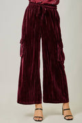 Crinkle Velvet Wide Leg Cargo Pants