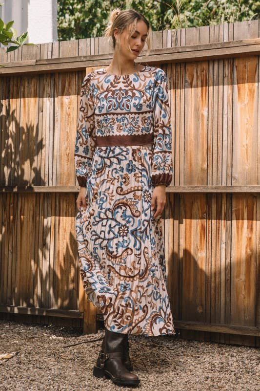 Printed Pleated Midi Skirt