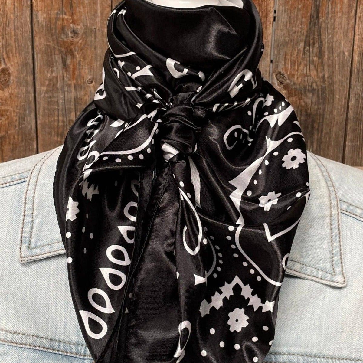Black & White Paisley Wild Rag - Western Scarf