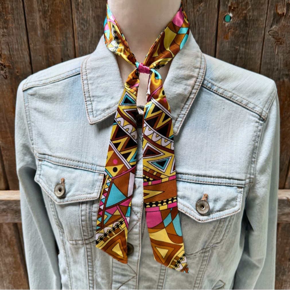 Brown and Yellow Western Skinny Mini Wild Rag Scarf
