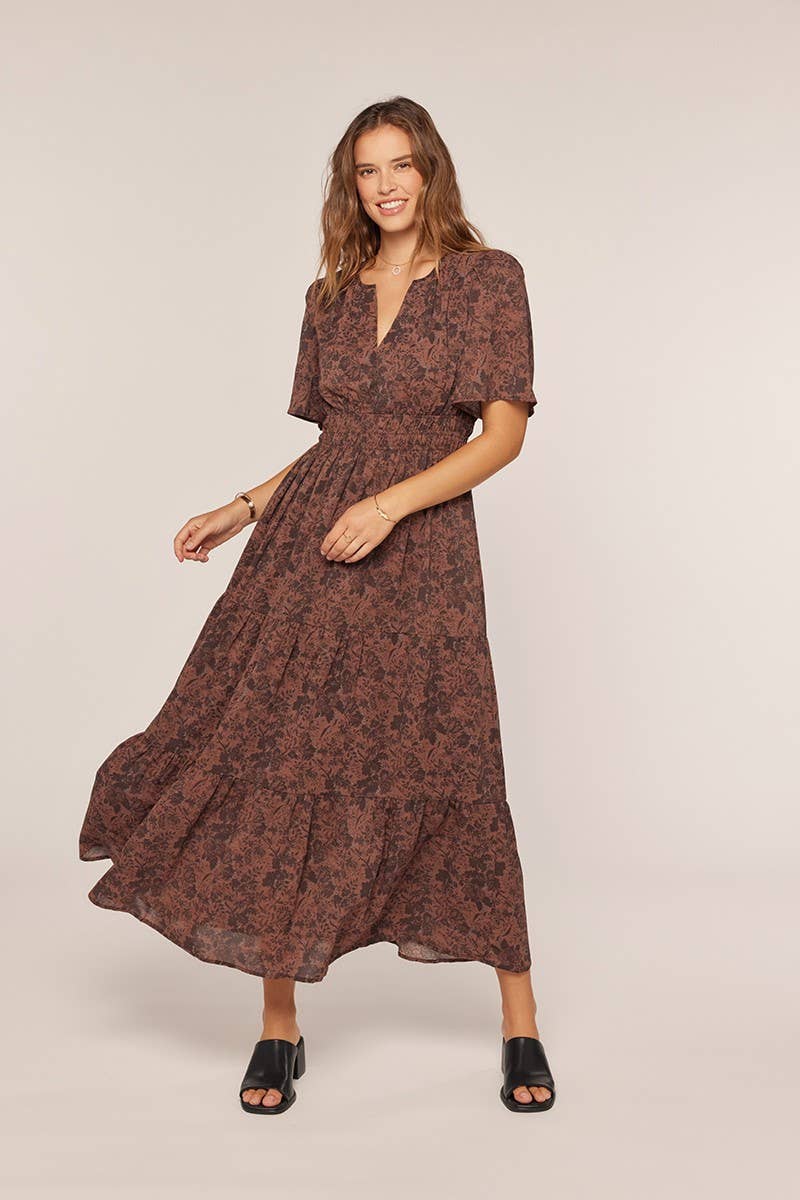 Printed Open Neck Dress: Cherrywood