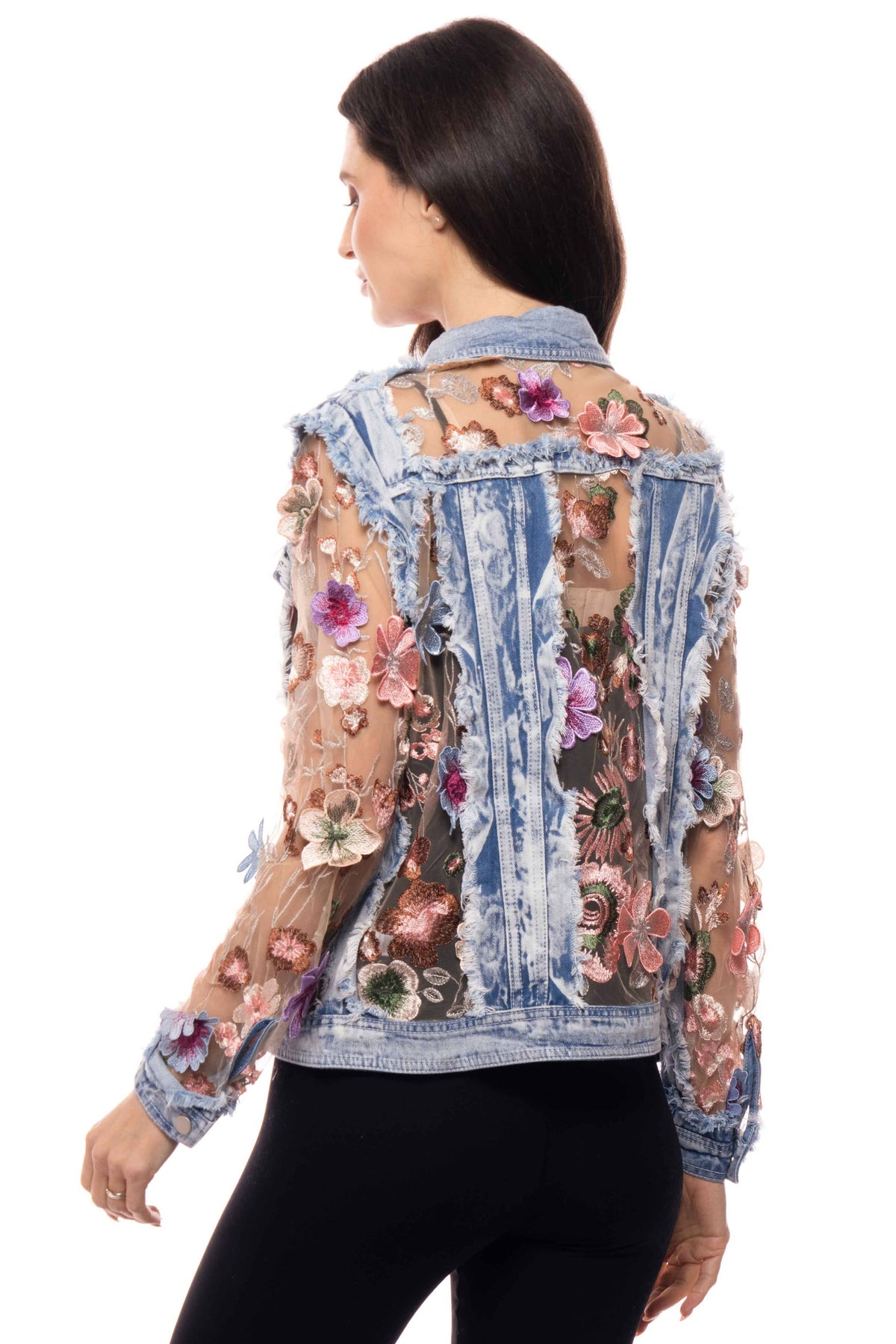 Denim and Lace Embroidered Jacket