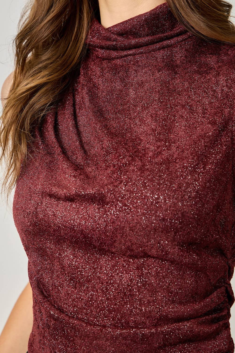 Sleeveless Shimmering Mock Neck Top