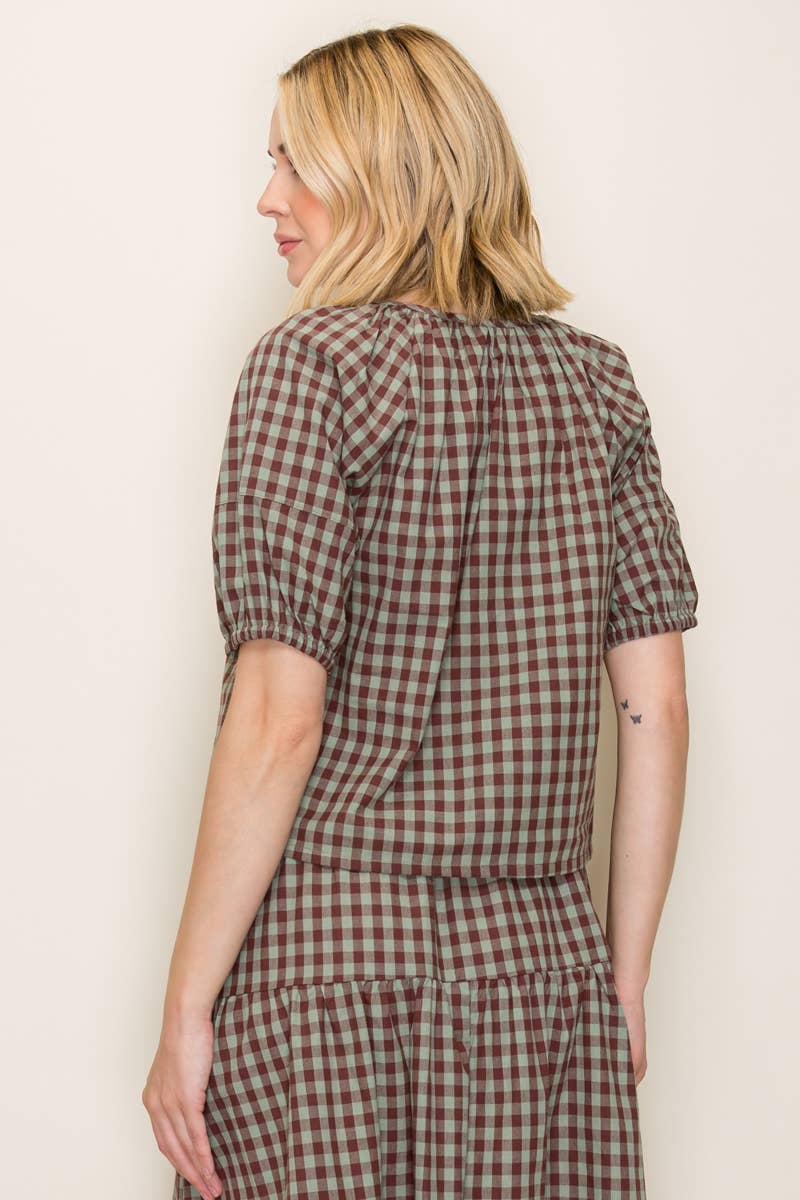 Gingham Top and Skirt Set: Mint/Chocolate