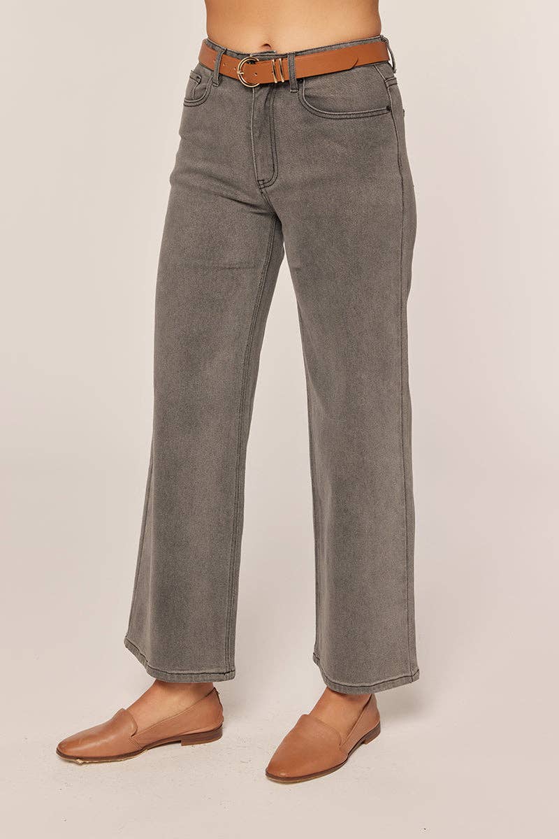 Washed Black Denim Wide Leg Jeans