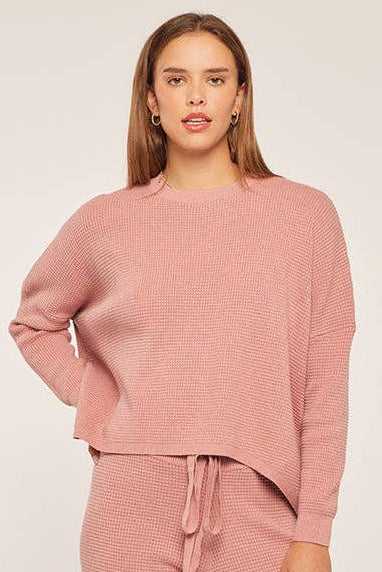Waffle Textured Sweater Top: Cranberry