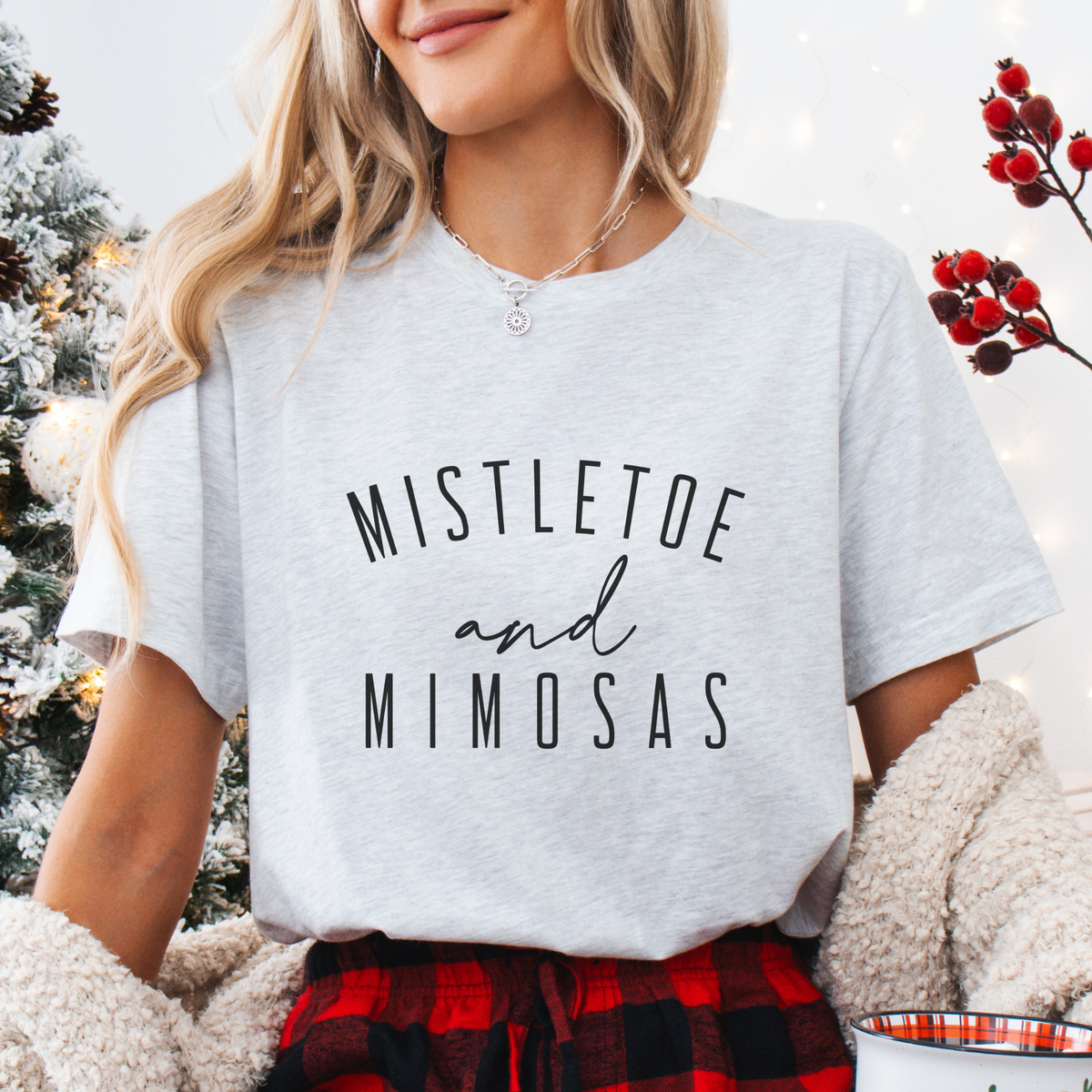 Mistletoe and Mimosas Women's Christmas Graphic Tee