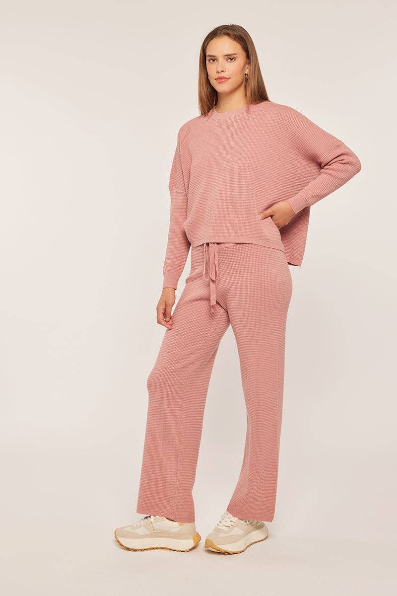 Waffle Textured Sweater Top: Cranberry