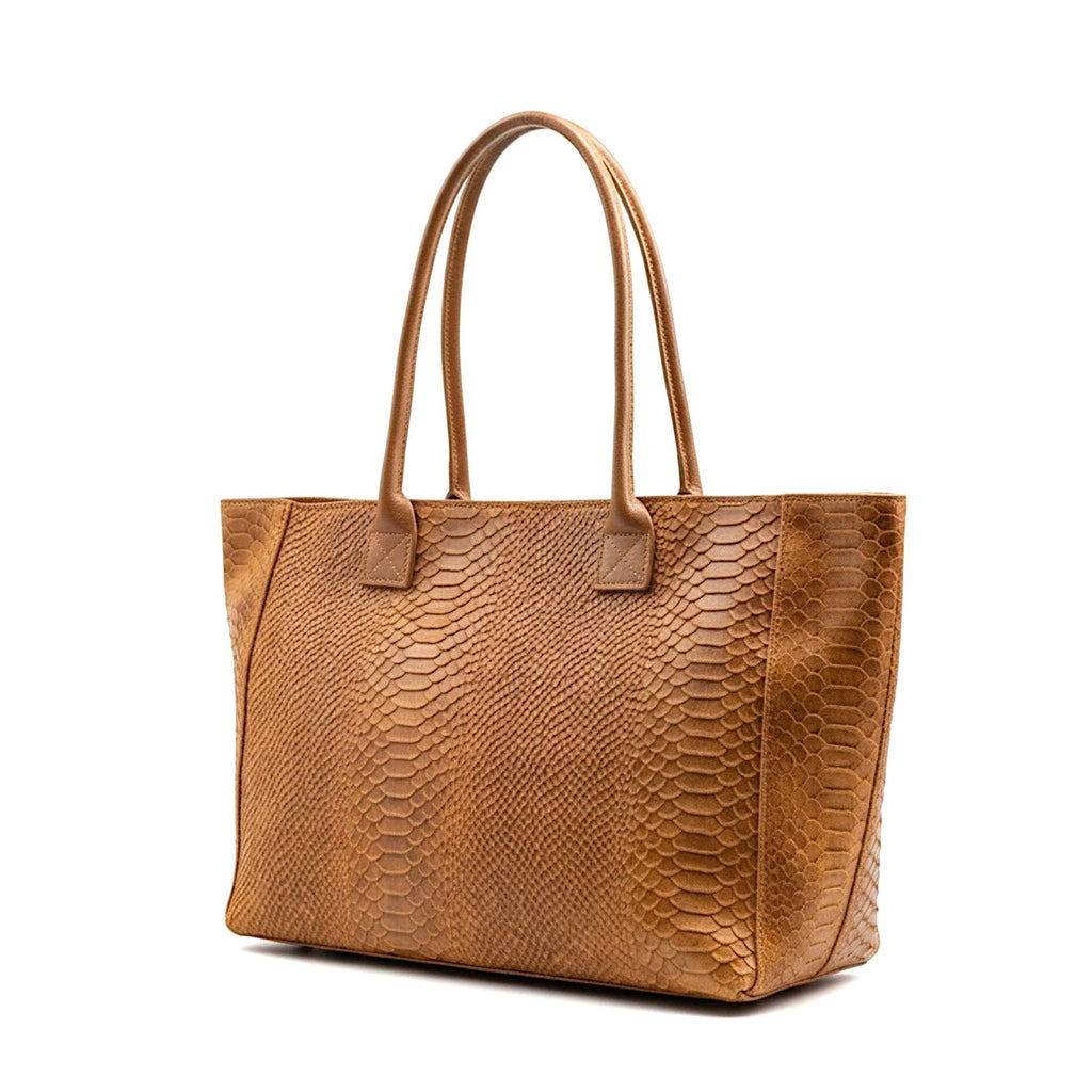 LOLA – Italian Python-Embossed Leather Bag – Camel