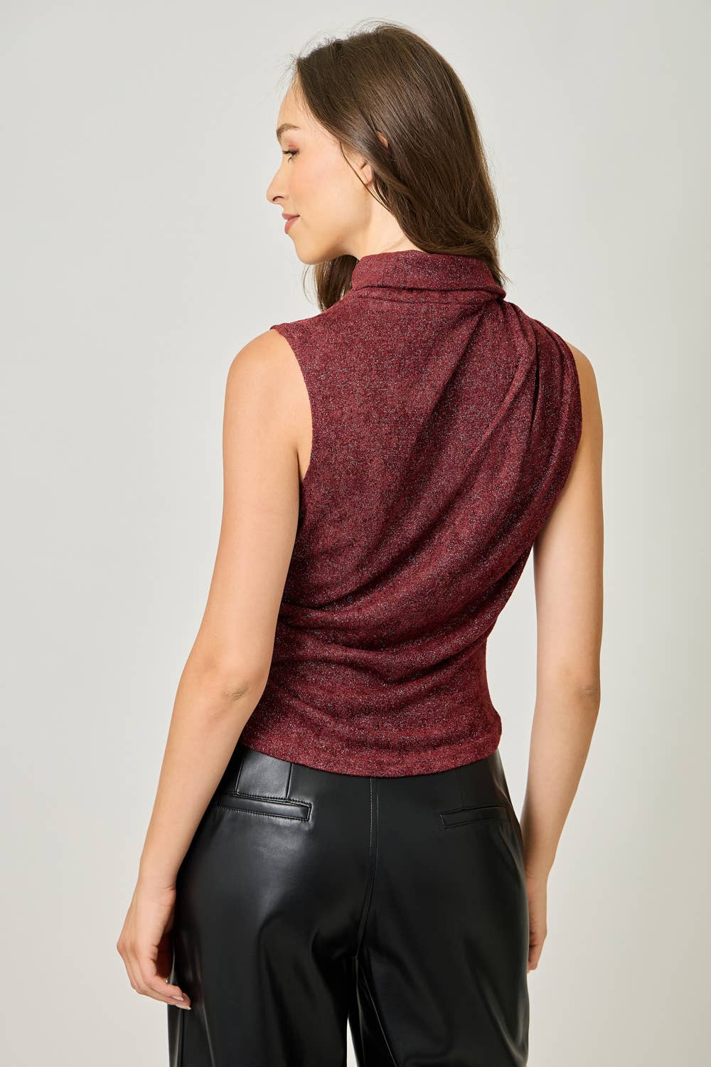 Sleeveless Shimmering Mock Neck Top