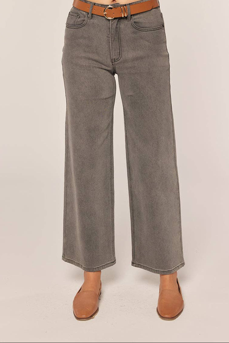 Washed Black Denim Wide Leg Jeans
