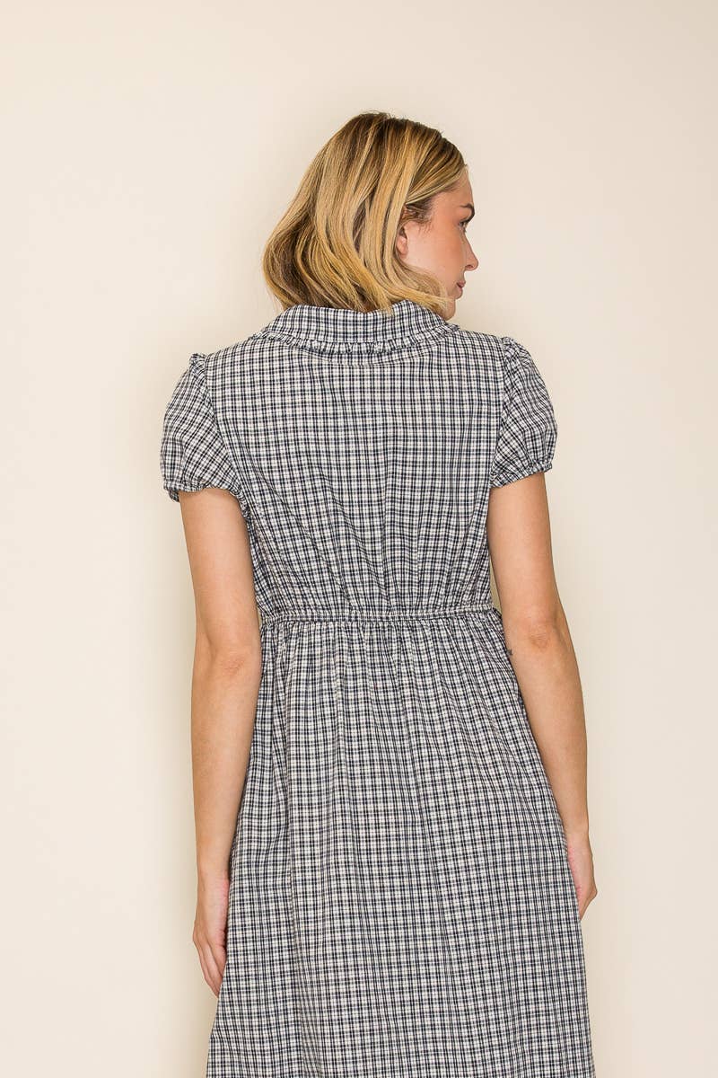 Collared Gingham Button Down Dress: Navy