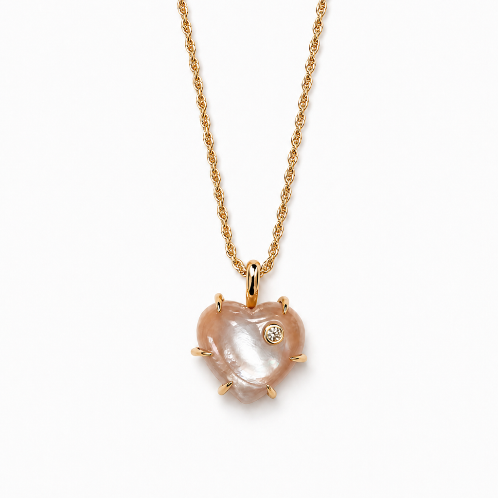 Lover Heart Charm Necklace - Pink Shell