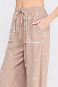 Bow Embroidered Linen Palazzo Pant