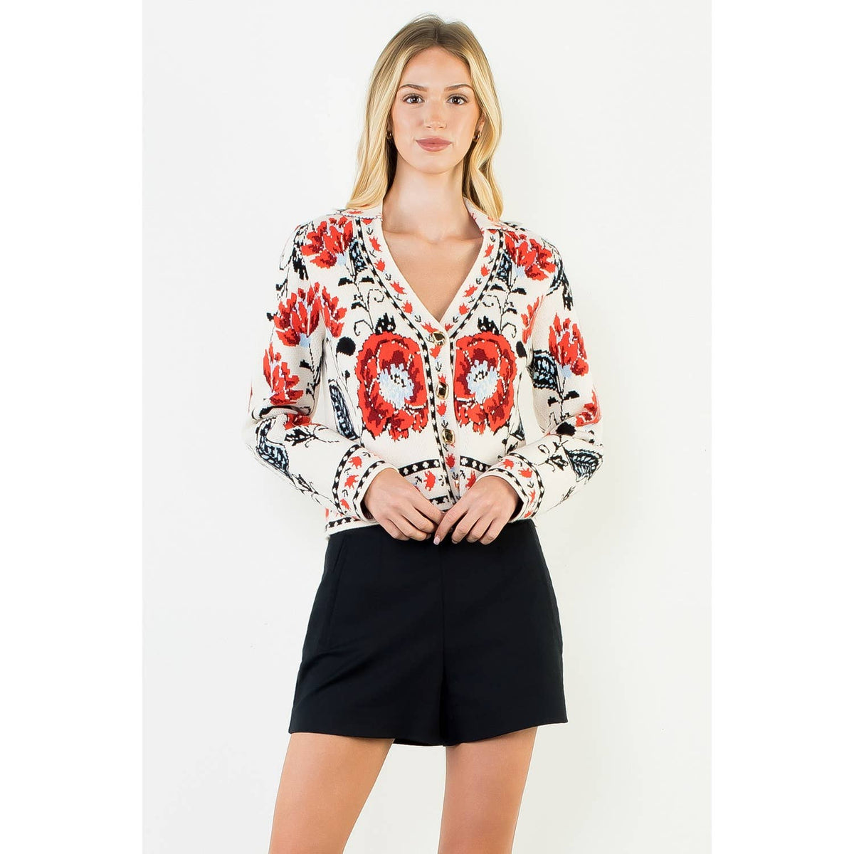 Long Sleeve Pattern Knitted Cardigan