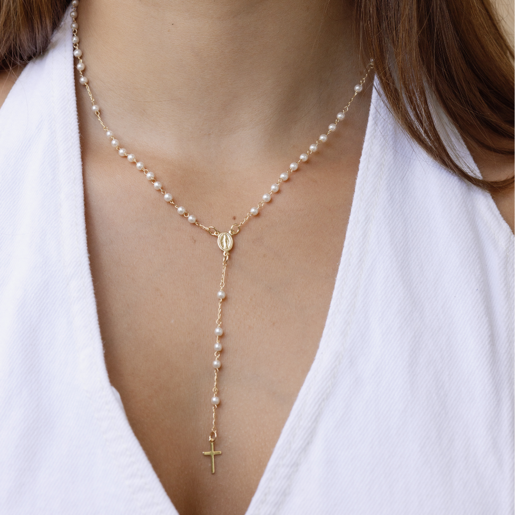 Pearl Rosary- Gold