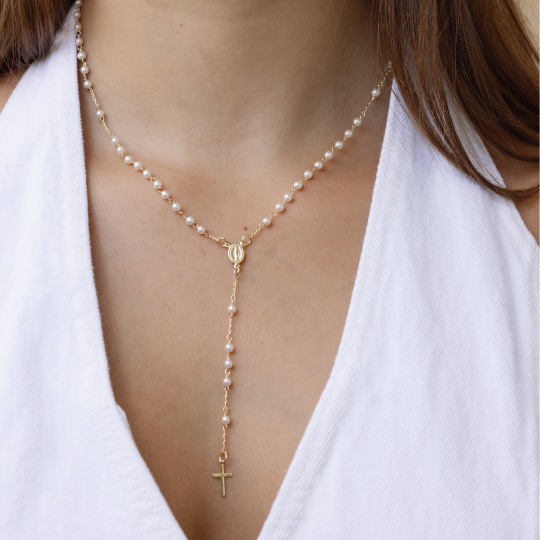 Pearl Rosary- Gold