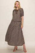 Gingham Top and Skirt Set: Mint/Chocolate