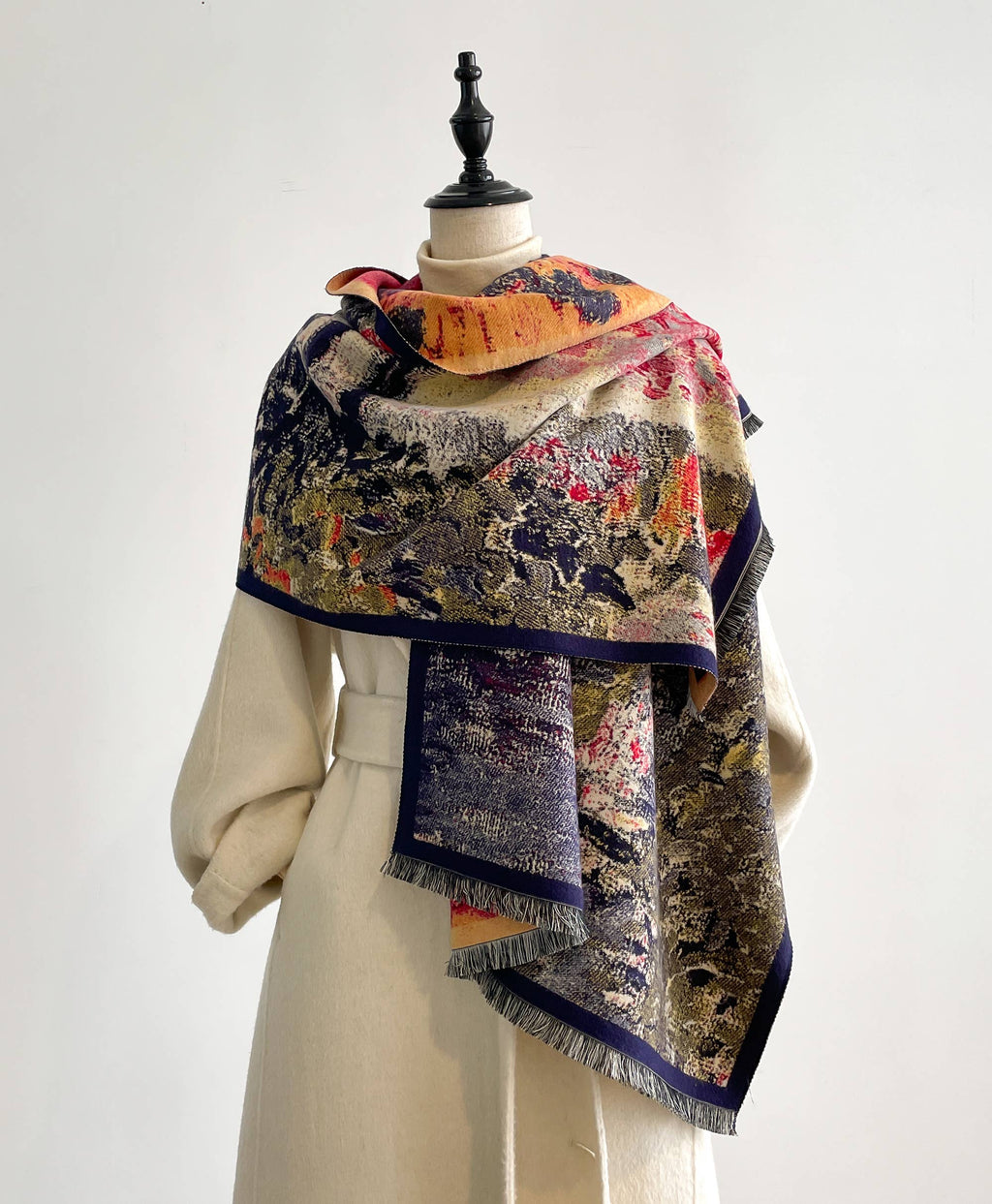 Navy / Red Abstract Floral Reversible Wrap