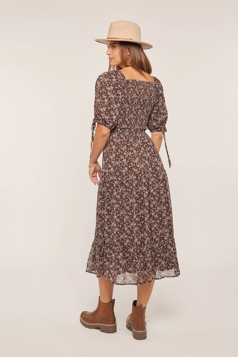 Dreamy Floral Chiffon Dress: Brown