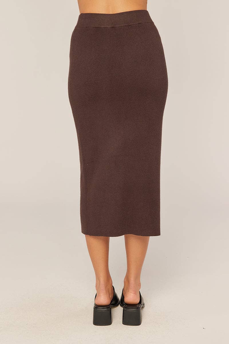 Ribbed Sweater Midi Skirt: Chocolate