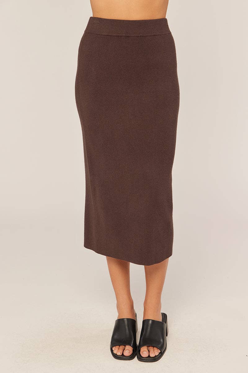 Ribbed Sweater Midi Skirt: Chocolate