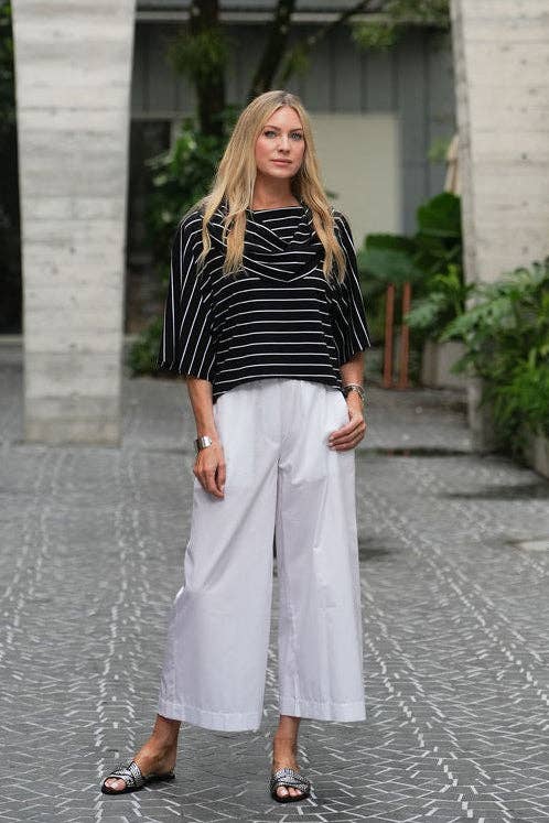 Pima Cotton Jackie O Top: Black/White Stripe - One Size Fits All