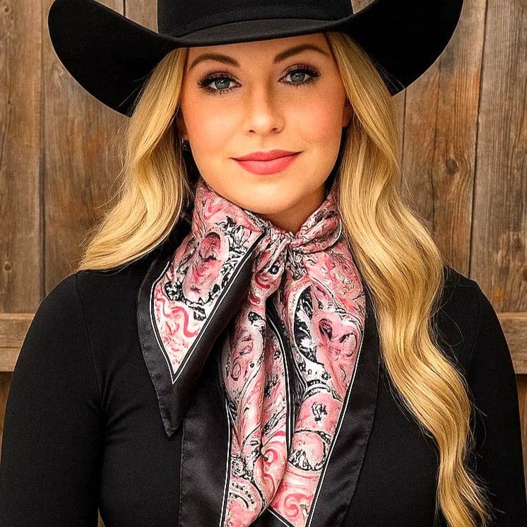 Pink & Black Paisley Wild Rag - Western Scarf