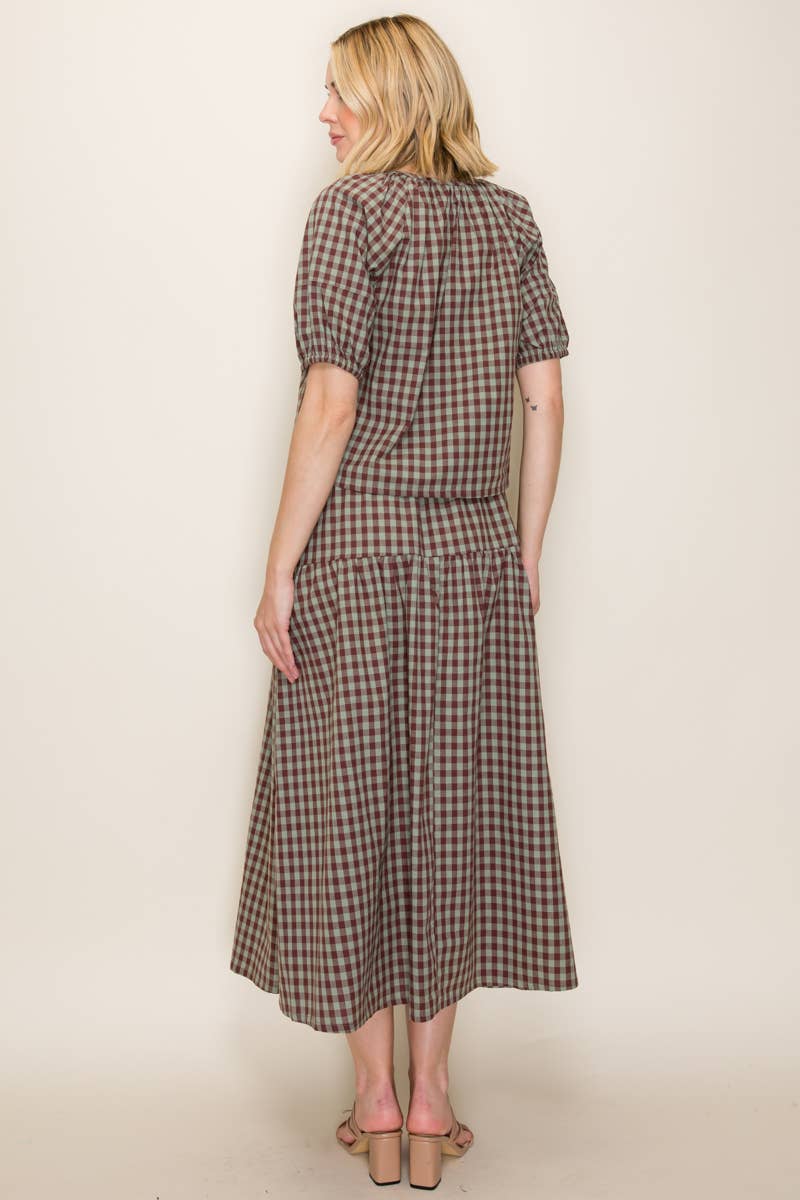 Gingham Top and Skirt Set: Mint/Chocolate