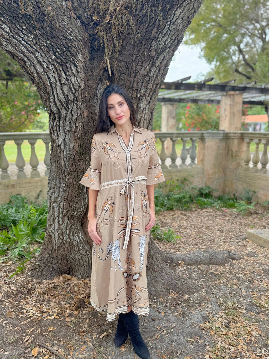 Cape Midi Dress: Oasis Sand