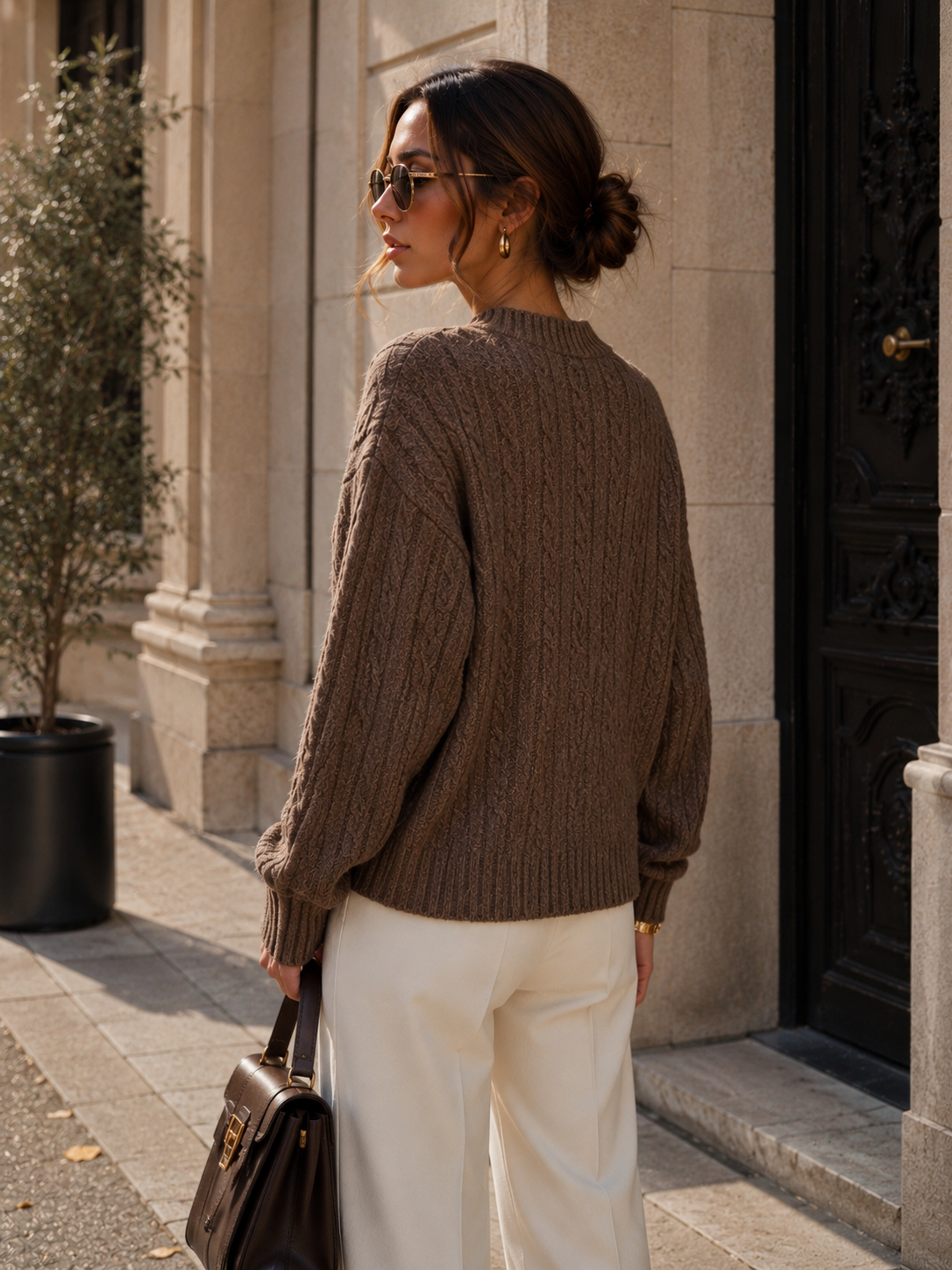 Signature Cable Knit Sweater: Brown