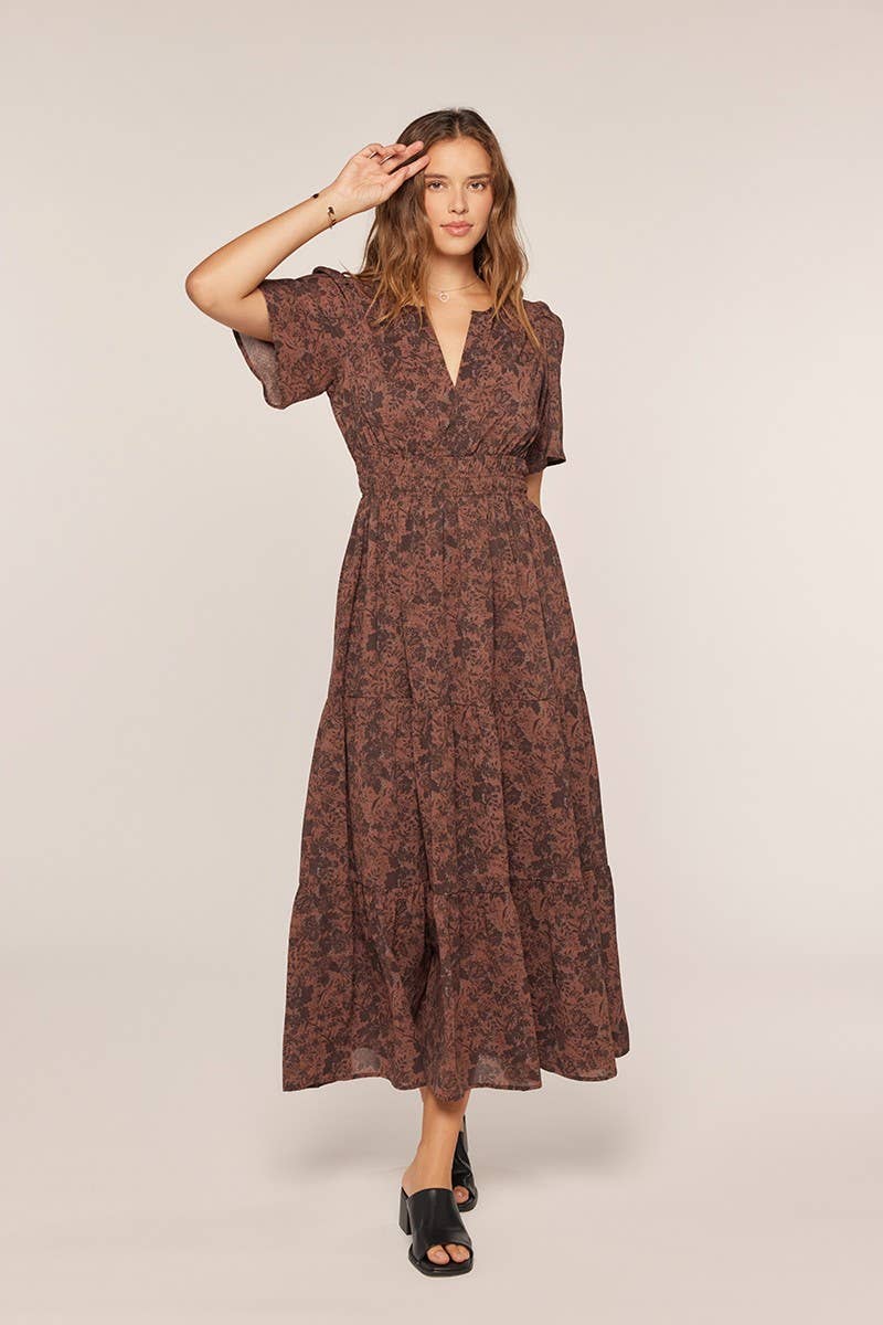 Printed Open Neck Dress: Cherrywood