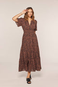 Printed Open Neck Dress: Cherrywood