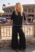 Polka Dot Short Sleeve Set: Black/White