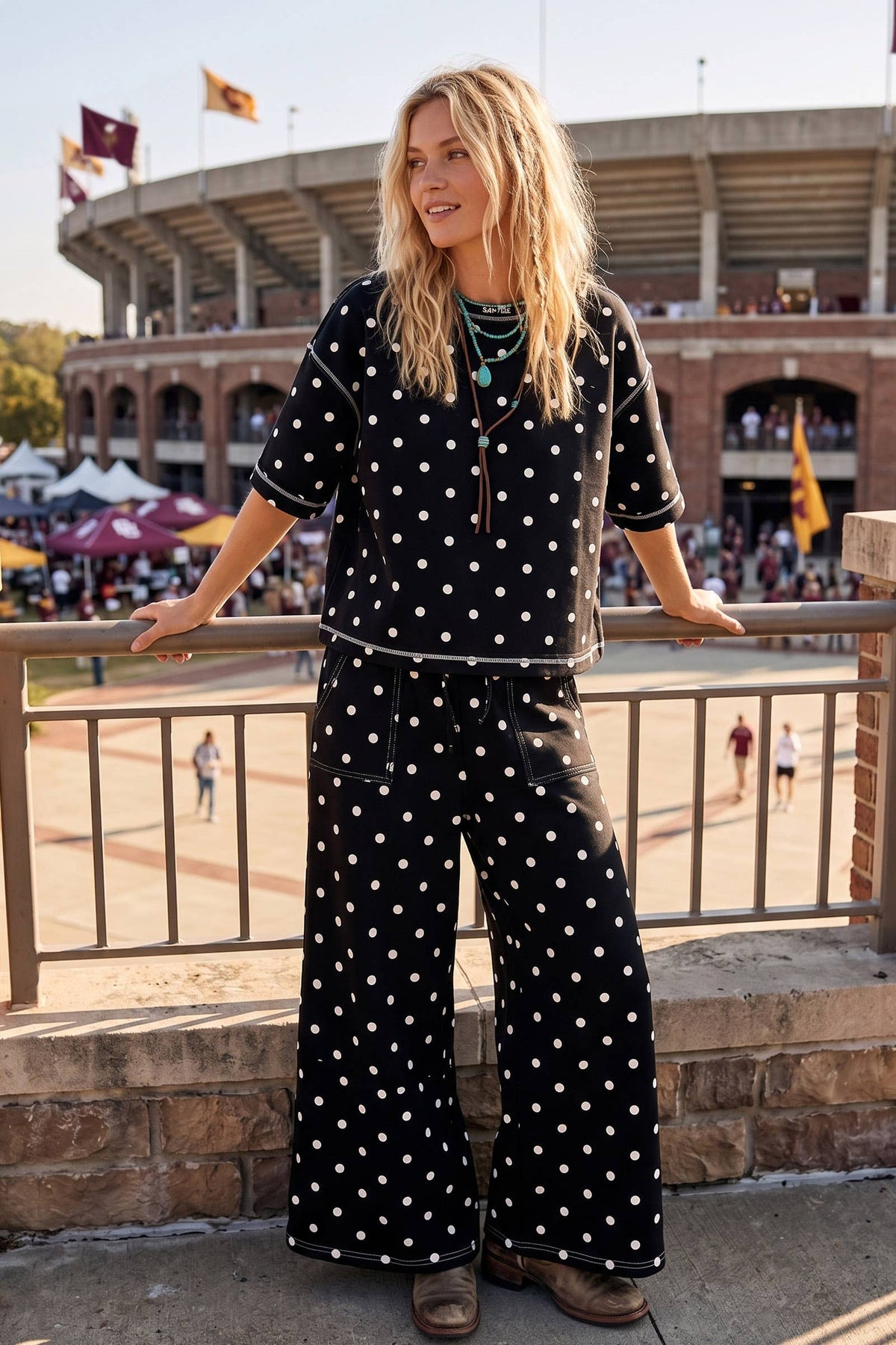 Polka Dot Short Sleeve Set: Black/White