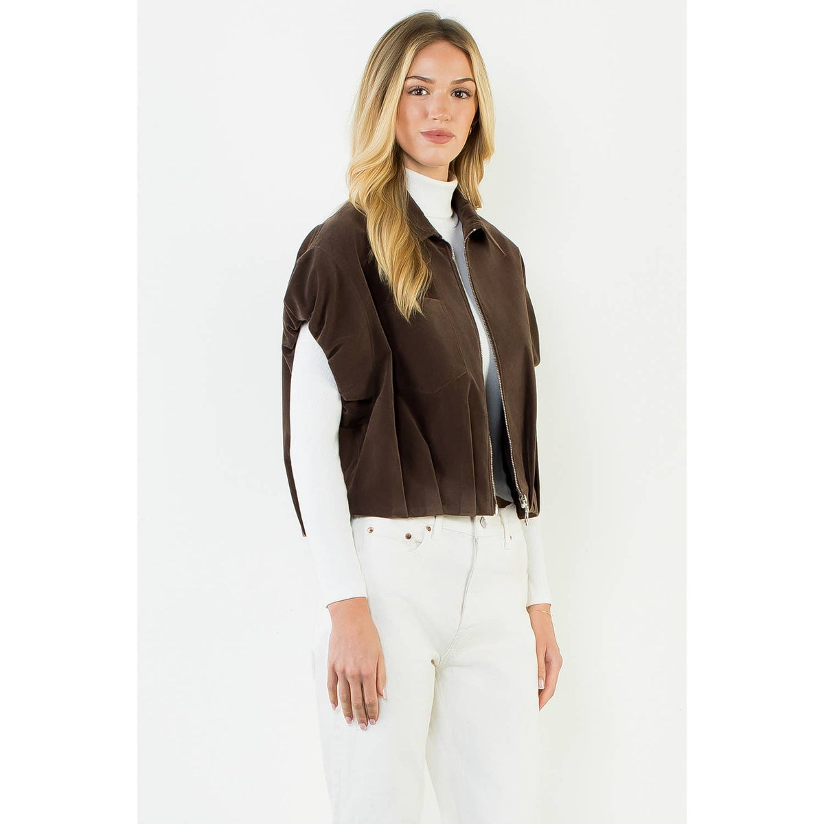 Sleeveless Suede Zip Jacket