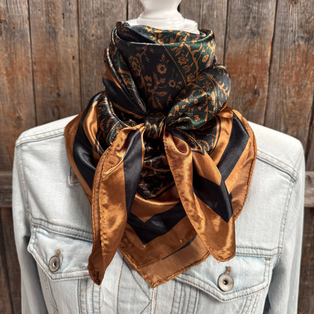 Green and Tan Floral Wild Rag - Western Scarf