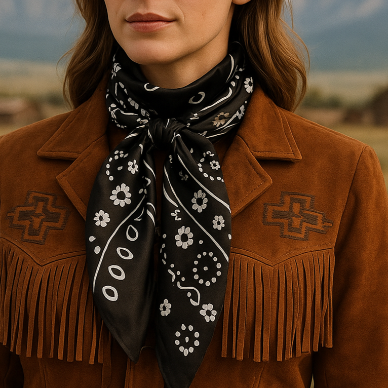 Black & White Paisley Wild Rag - Western Scarf