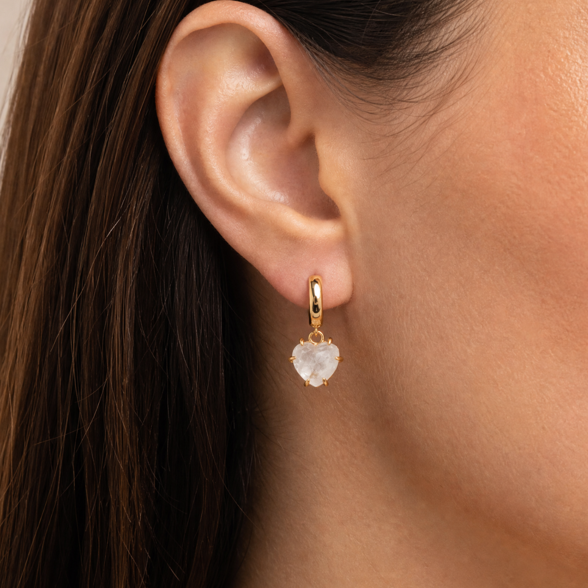 Lover Stone Heart Hoops - Moonstone