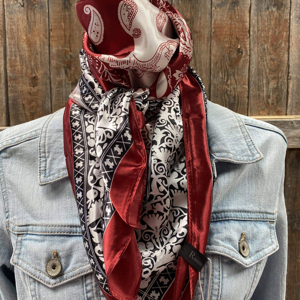 Wine Red/Cream Paisley Wild Rag - Western Scarf
