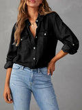 Long Sleeve Denim Shirt: Black