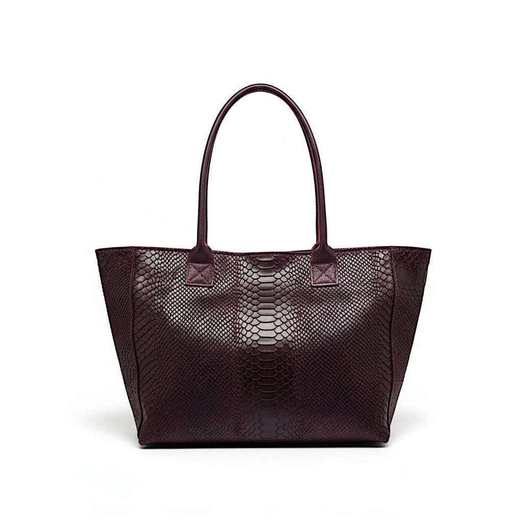 LOLA – Italian Python-Embossed Leather Bag – Burgundy
