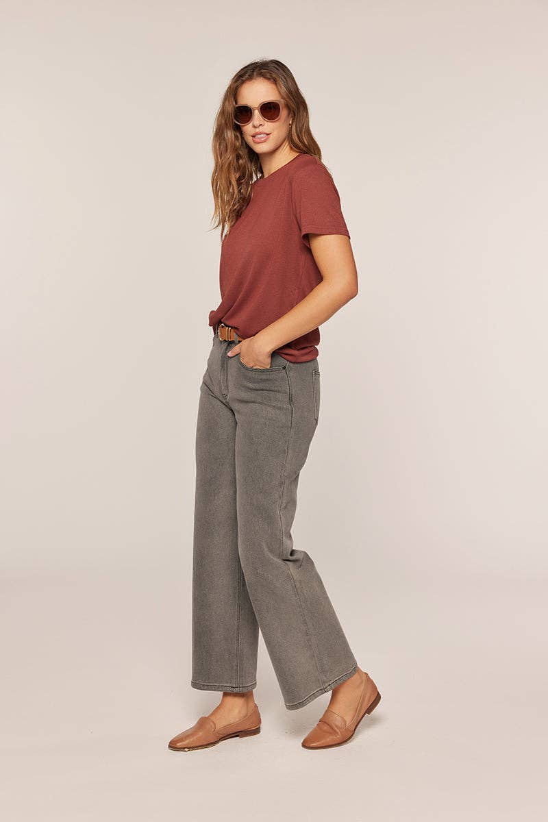 Washed Black Denim Wide Leg Jeans