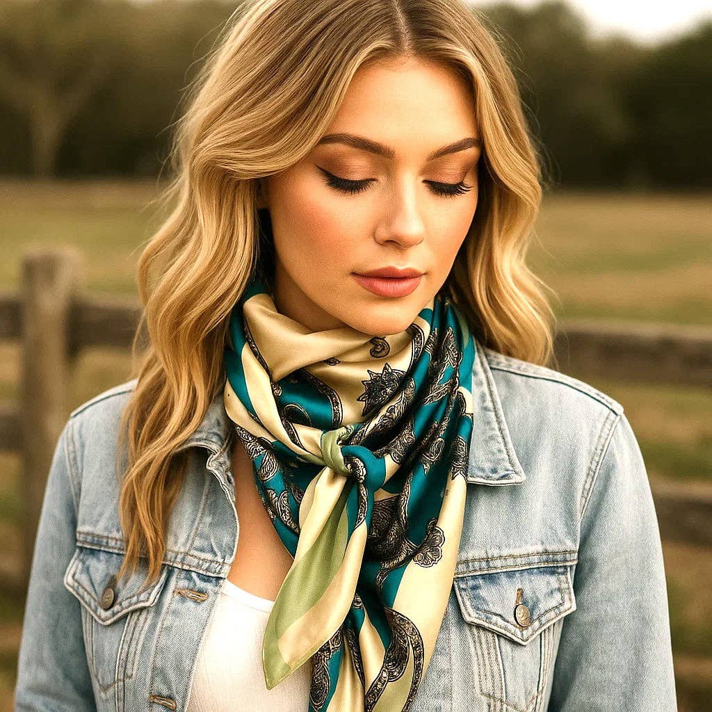 Turquoise Paisley Wild Rag - Western Scarf