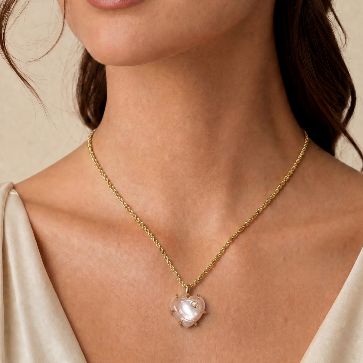 Lover Heart Charm Necklace - Pink Shell