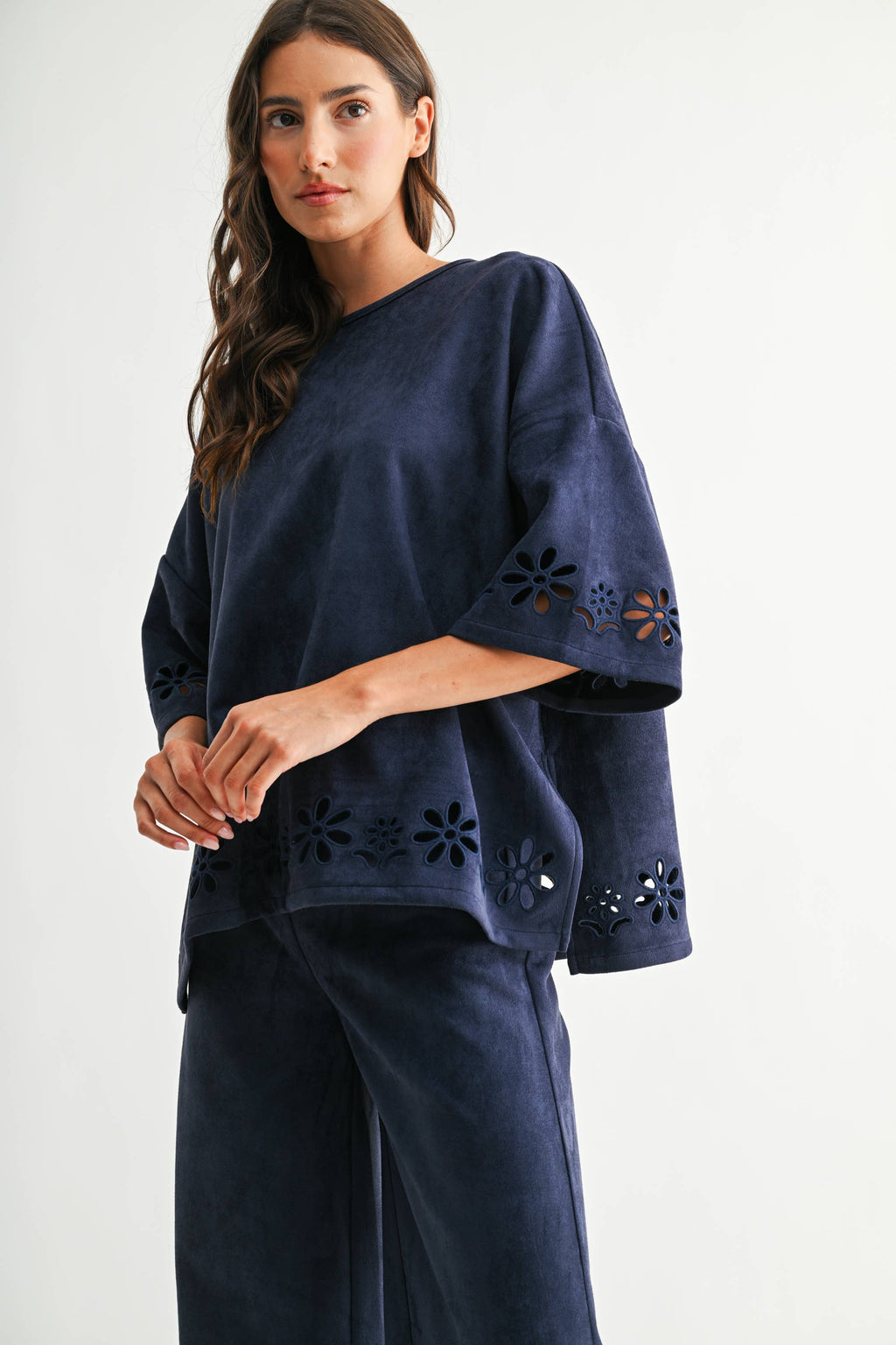 Lounge Set with Eyelet Detail- Navy