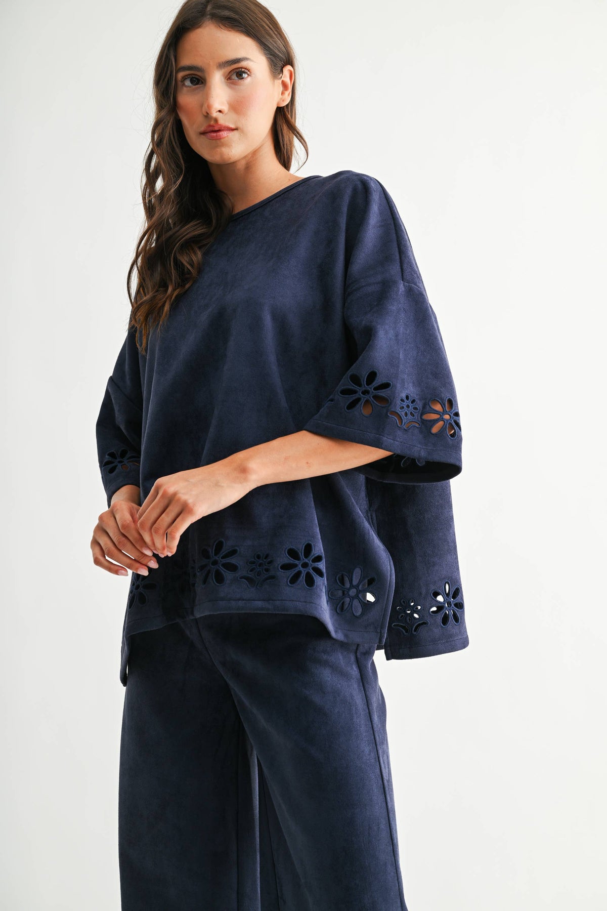 Lounge Set with Eyelet Detail- Navy