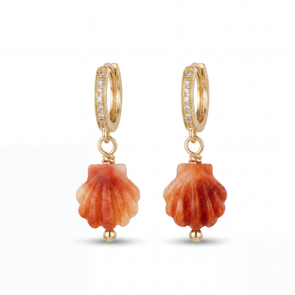 Conch Shell Earrings- Red/Orange