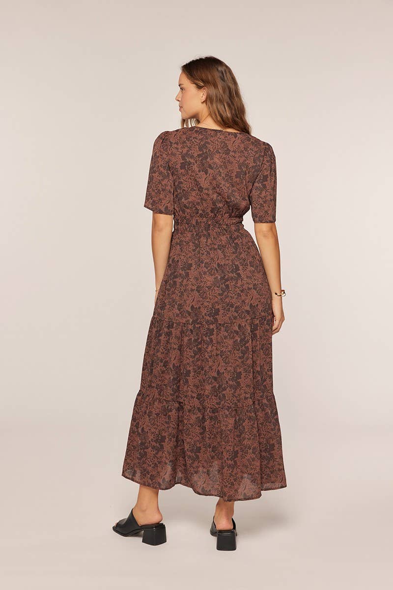 Printed Open Neck Dress: Cherrywood